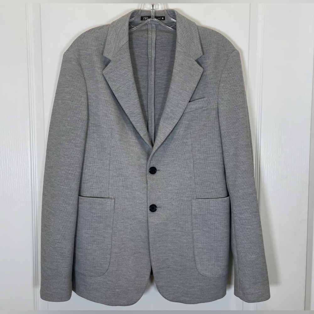 Zara Man Blazer Gray 2 Button Polyester (x-Large)